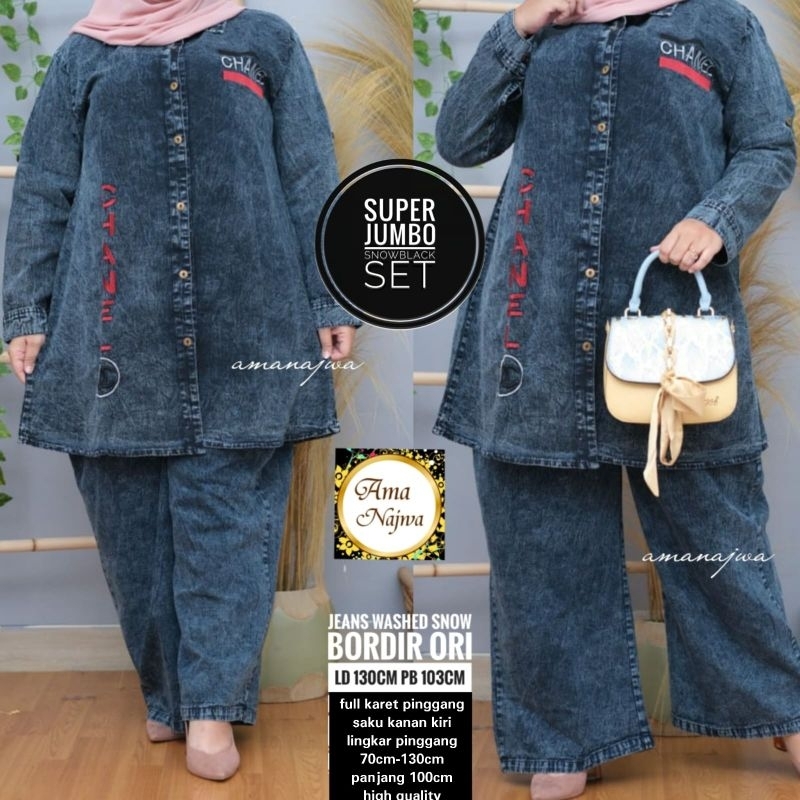 ekstra jumbo / setcel jumbo / Suju / setelan wanita superjumbo /tunik jeans jumbo / setelan Superjum