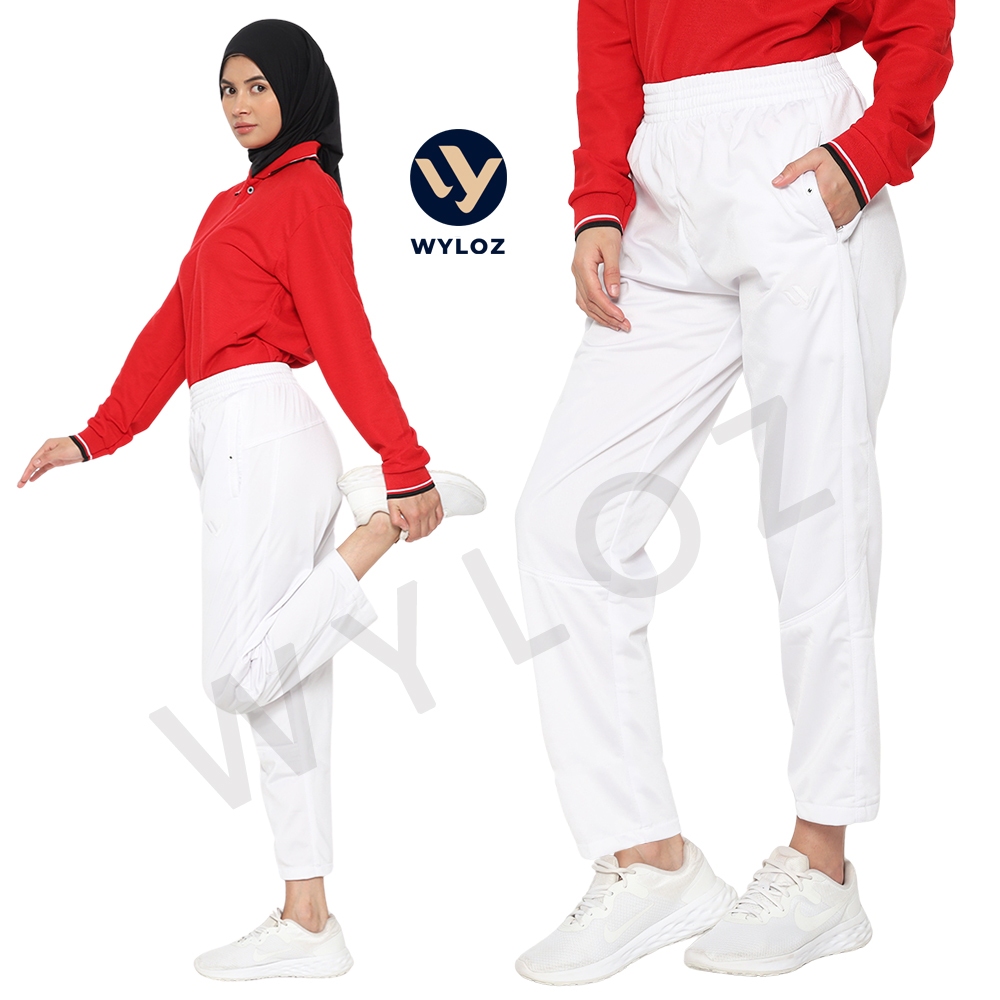 Wyloz Celana Training Olahraga DDR Export Panjang Wanita Trening Pants Muslimah Outdoor Cewek Putih