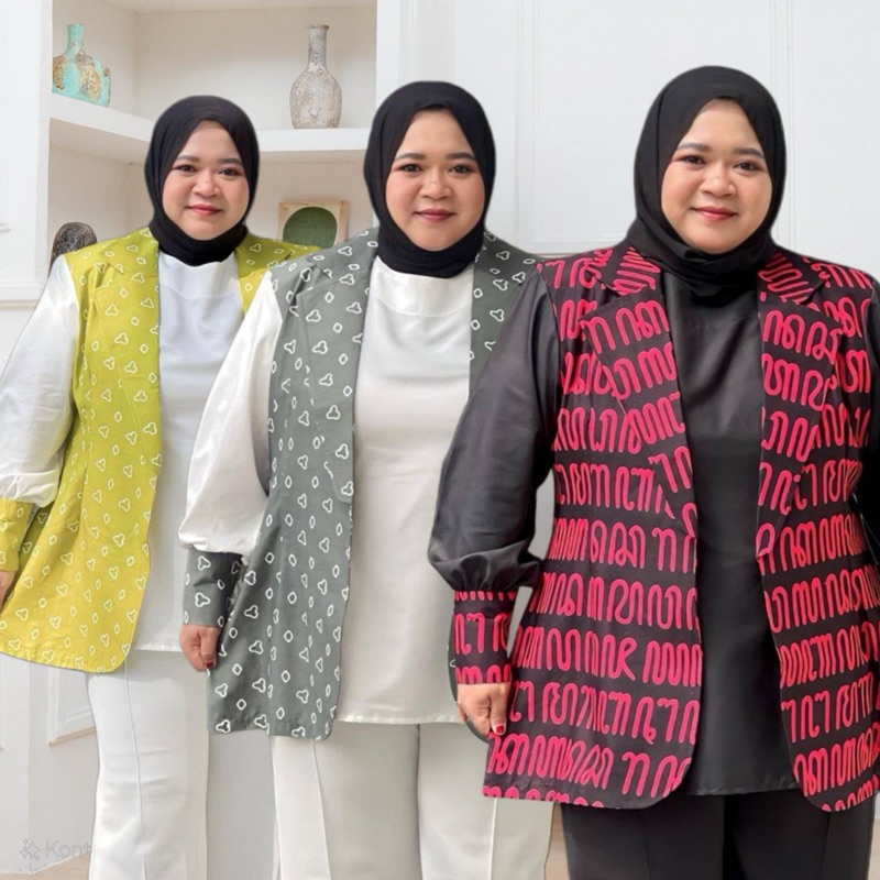 BLAZER BATIK WANITA JUMBO SERAGAM KANTOR FULL TRICOT UKURAN M L XL XXL LD 120 130 140 CM