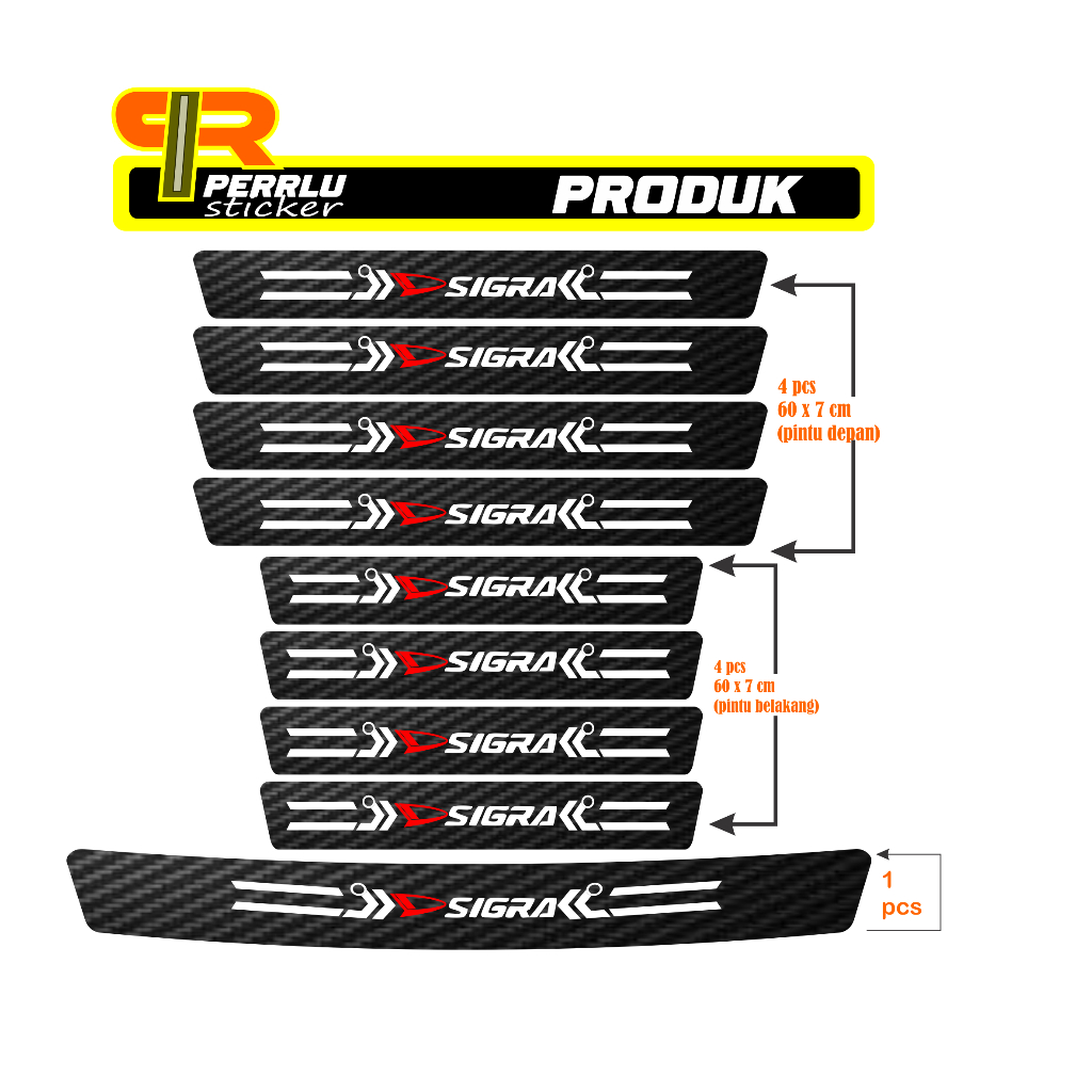 Flowbeeshop 9Pcs Stiker Daihatsu Sigra Stiker Carbon 3D Stiker Mobil Daihatsu Sigra Stiker Pelindung