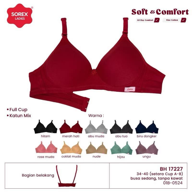 Bra Sorex Soft dan Comfort 17228 Busa tanpa kawat Cup besar