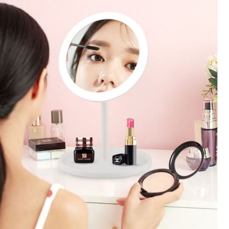Cermin LED Bulat Meja Lampu Make Up Touch Mirror Light Kaca Dandan