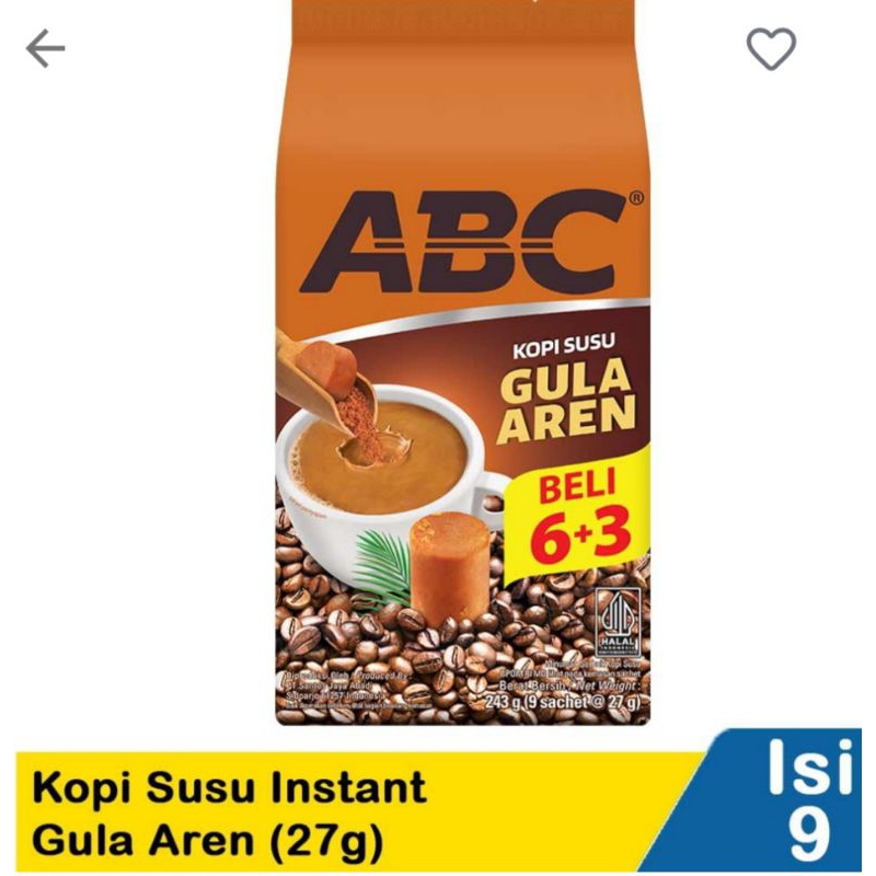 

KOPI ABC GULA AREN 9 x 27 Gram