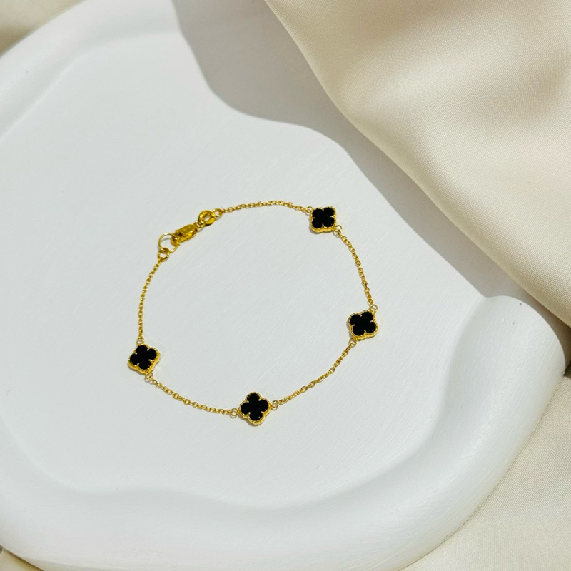 Gelang Fancy Clover Hitam Emas Asli Kadar 700 16K