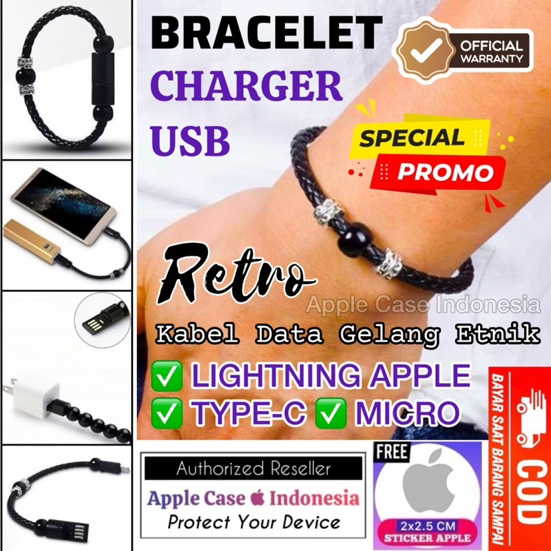 [COD] Free: Sticker | NEW 2025 Kabel Charger Model Gelang Retro Etnik Braided Bracelet Data Cable US