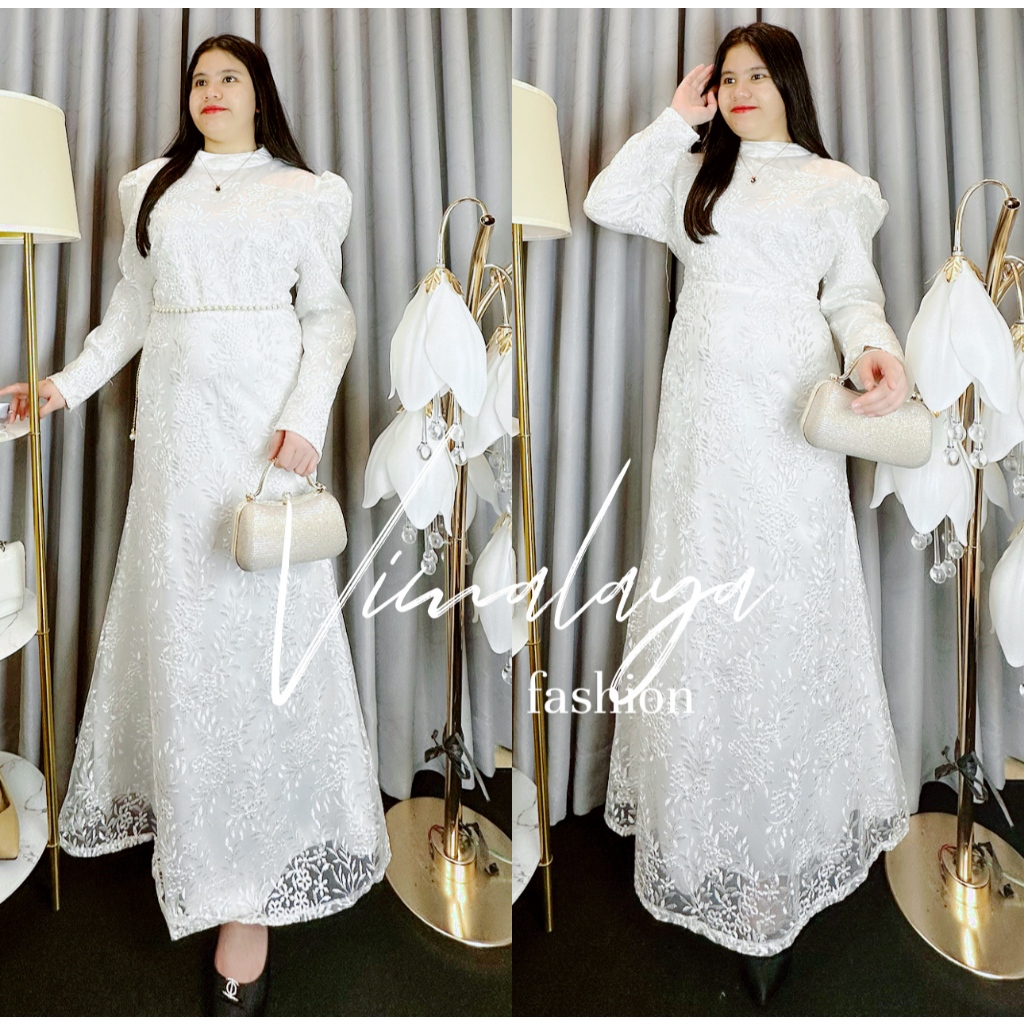 Gamis Putih Tile Full Bordir Kombinasi Satin Baju Lebaran Wanita 70741 4