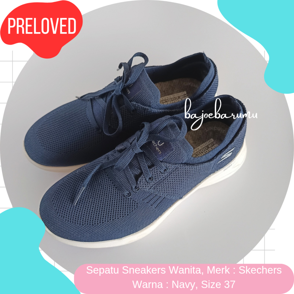 Sepatu Sneakers Kets Olahraga YOU by Skechers Size 37 Wanita Navy Preloved
