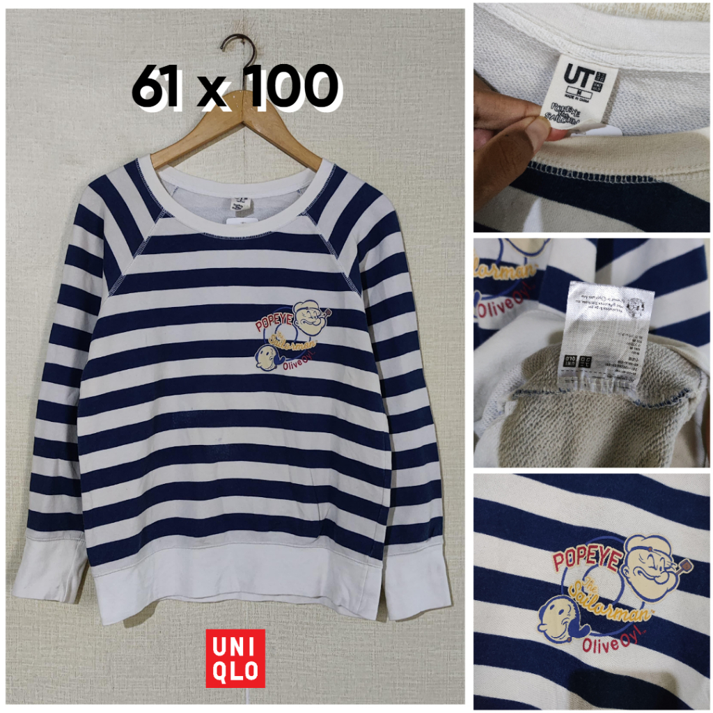Crewneck UNQ x Popeye Salur Biru Putih Size M Wanita Atasan JH345