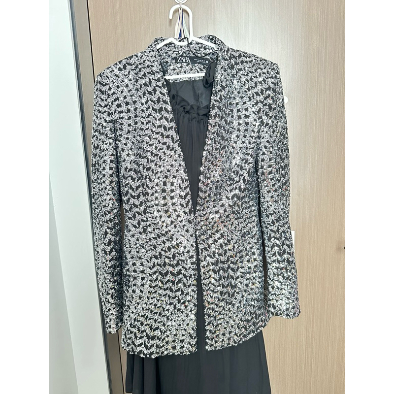 Zara Sequin Collarless  Blazer