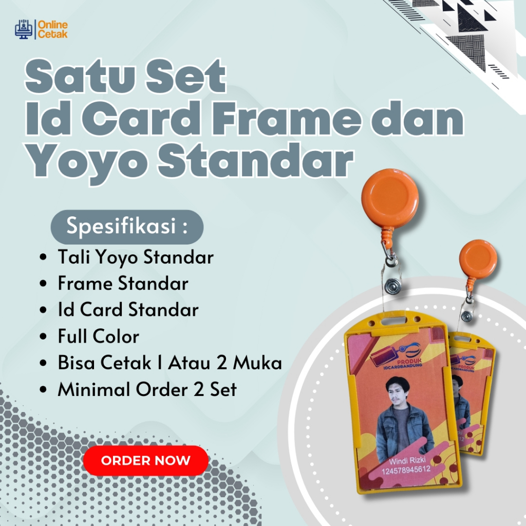 

SATU SET PAKET NAME TAG CETAK ID CARD / YOYO STANDAR /HOLDER STD