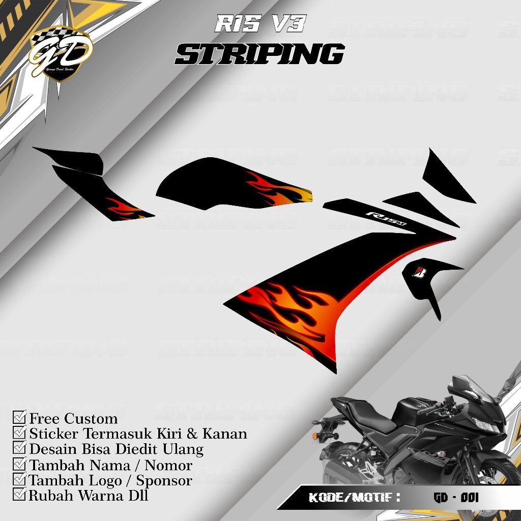 Striping R15 V3 Stiker Striping R15 V3 Striping Variasi R15 V3 GD-001