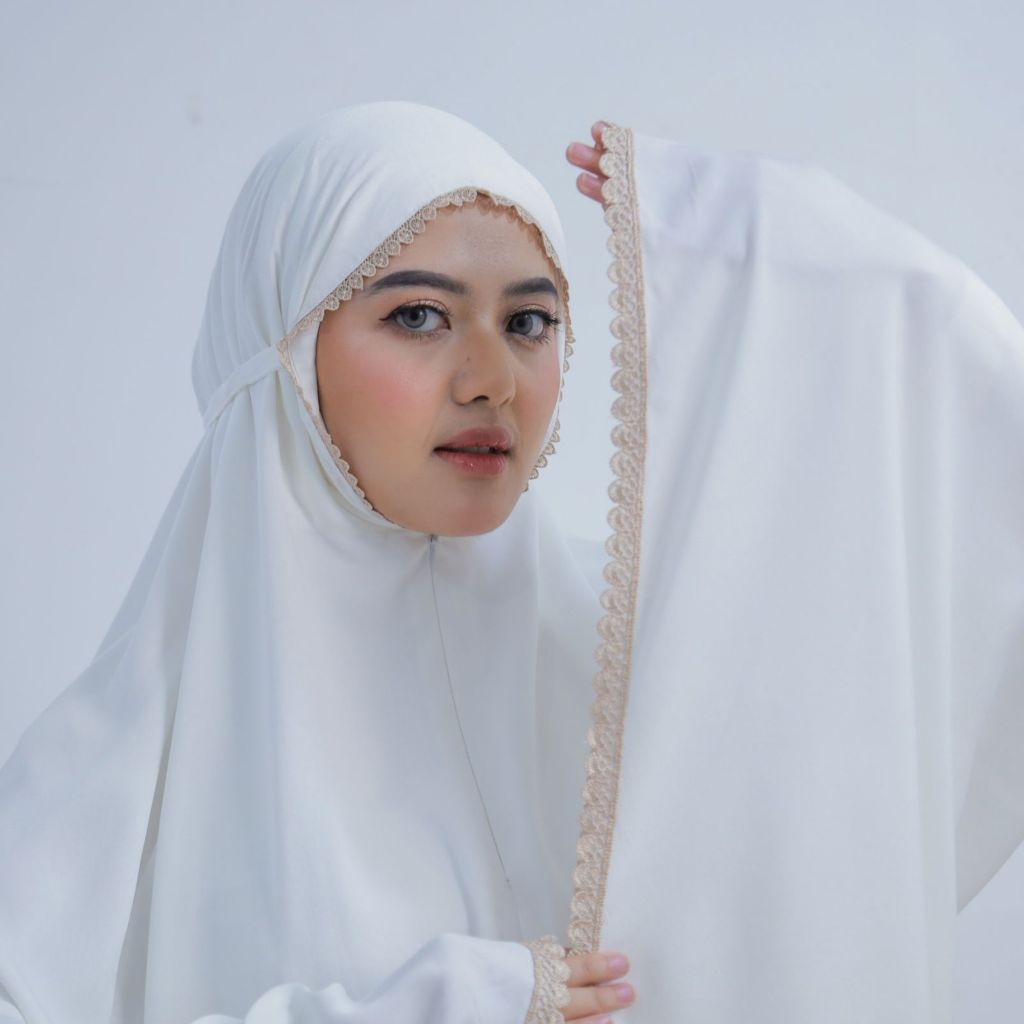 QUEEN DAILY WEAR Mukenah putih polos renda premium - mukenah putih polos - mukenah putih renda - muk