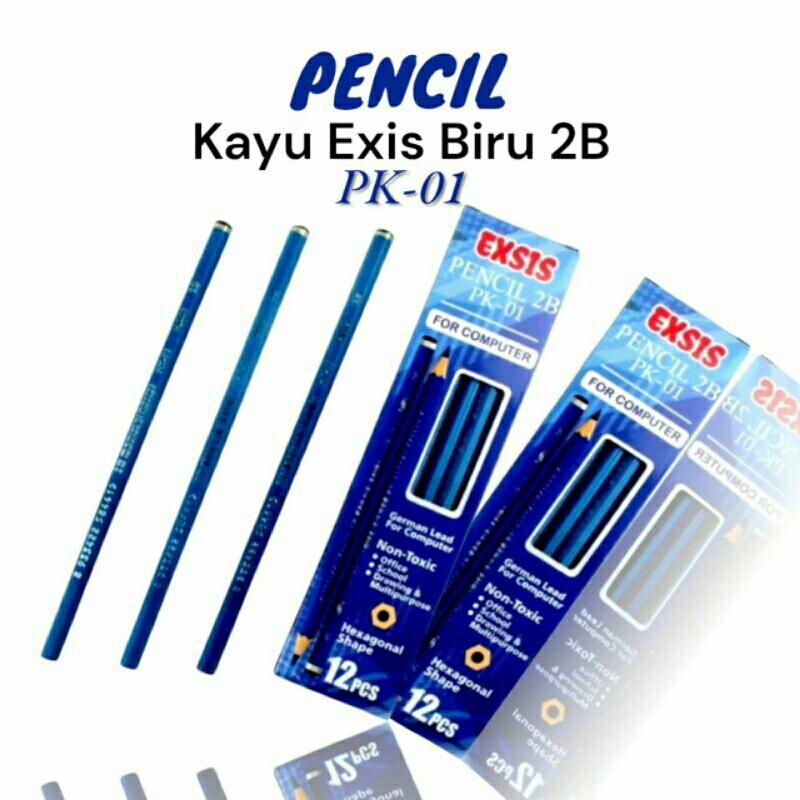 

12pcs Pensil 2B Biru EXSIS PK-01 / 1pak Pensil Kayu EXSIS