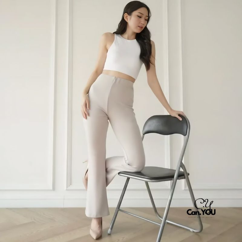 FLARE Pants Cutbray High Waist Scuba Big Size | Celana Kekinian Wanita