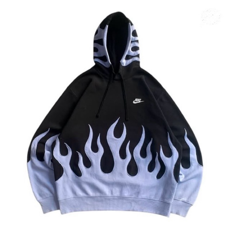 Nike Hoodie Hitam dan Laki-laki Flame rework