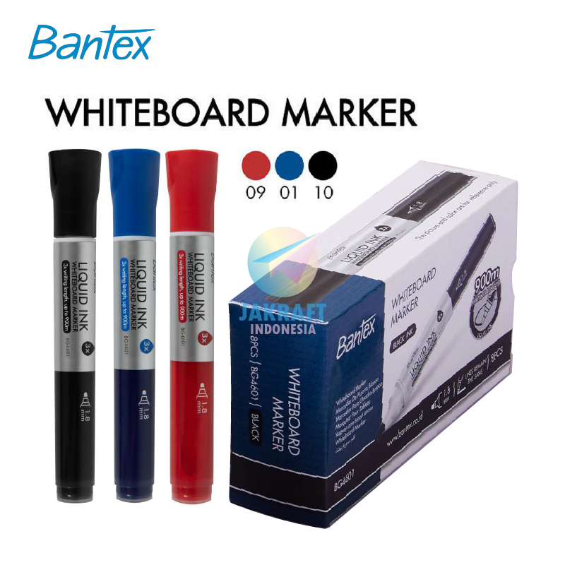 

(1 Pcs) Spidol Papan Tulis Bisa Dihapus BANTEX BG4601 Hitam Black / Biru Blue / Merah Red Refillable Whiteboard Kaca Glassboard Marker 3x Lebih Irit Tahan Lama