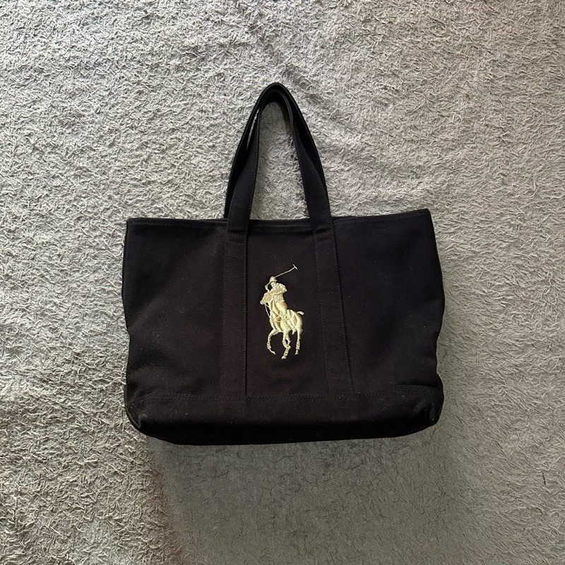 Polo Ralph Lauren Tote Bag Luxury Heavy Canvas TAS Black Big Logo Original  42 x 29 cm Original full
