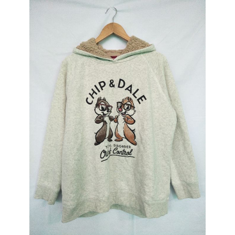 jaket hoodie bulu sherpa disney chip dale second original tebal