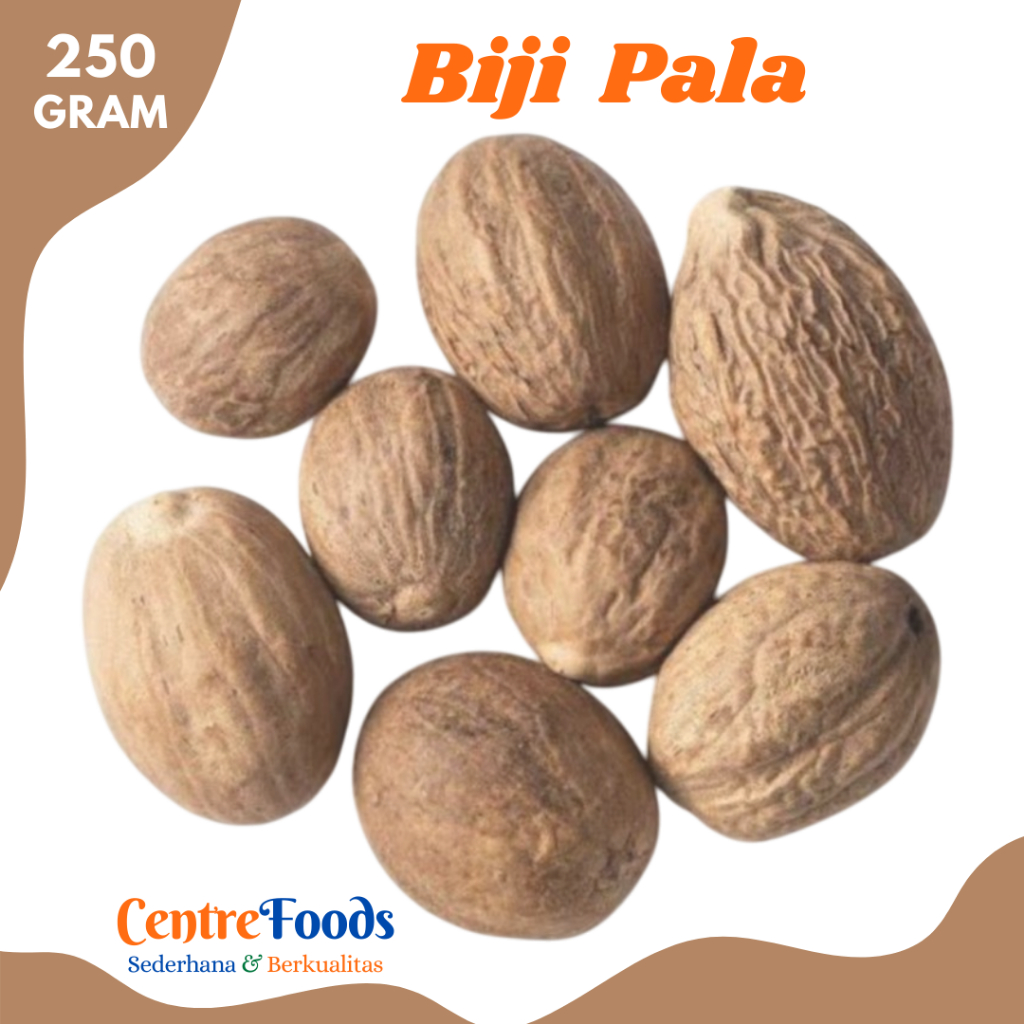 

BIJI PALA Utuh - Pala Biji Bulat / Lonjong Utuh Organik | 250gr [ Harga Per BKS ]