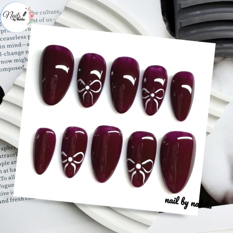 Press on nail | kuku palsu maroon | fake nail | nail art