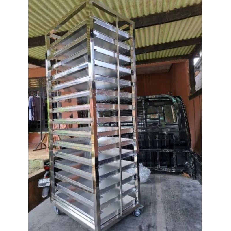 Rak troly loyang 15 susun stainless troley rak roti bakery stainless GM 15 A