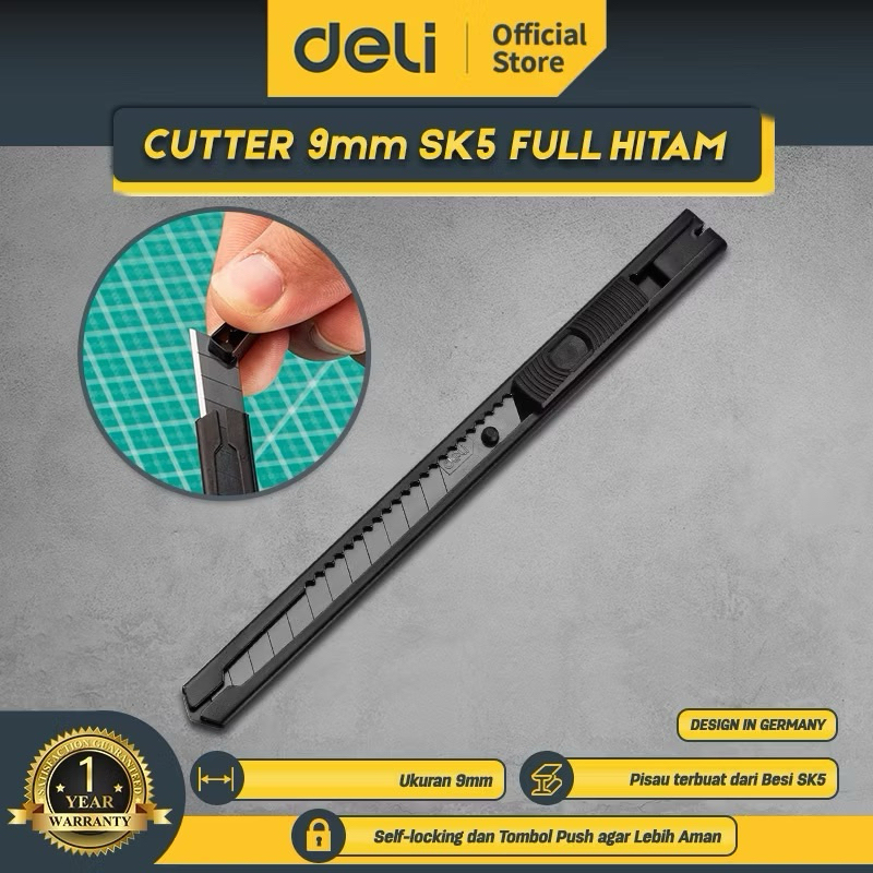

Deli Cutter 9 mm SK5 Full Hitam Desain Simple EDL007B