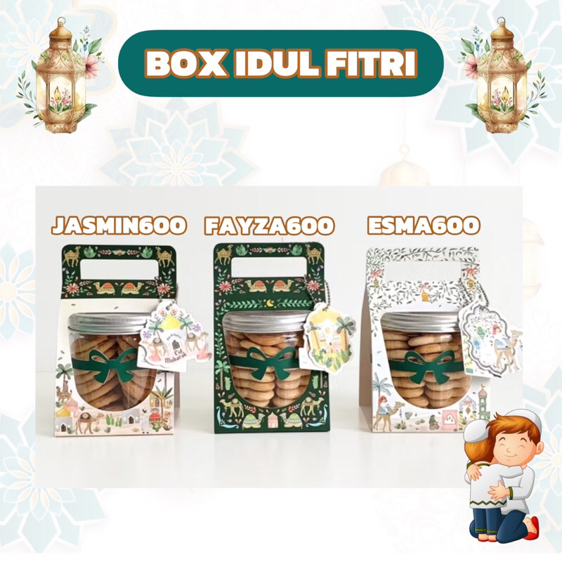 

FAYZA600 JASMIN600 ESMA600 | Box Hampers Idul Fitri utk Toples Jar 500-600ml / Box Lebaran Eid Mubarak Sleeve Handle