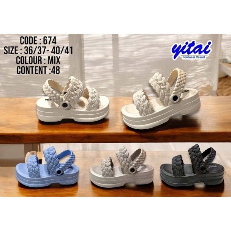 sandal wedges slip on wanita korean style