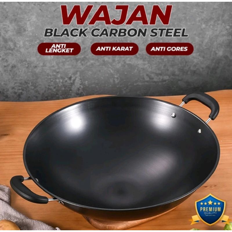 Wajan Penggorengan kuali besi black carbon steel Anti Lengket