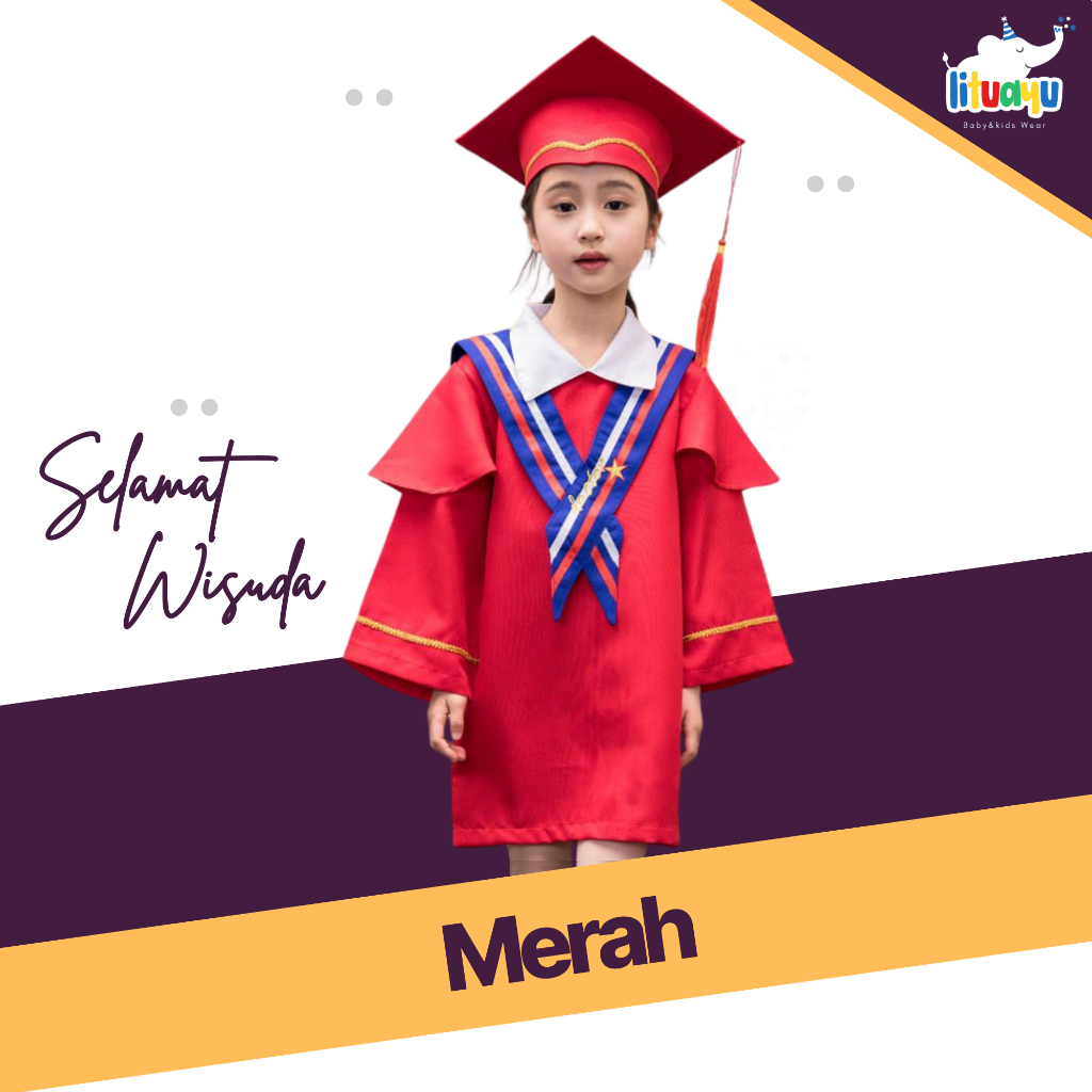 Toga Wisuda Anak PAUD TK Baju Toga Wisuda Anak SD Merah Premium