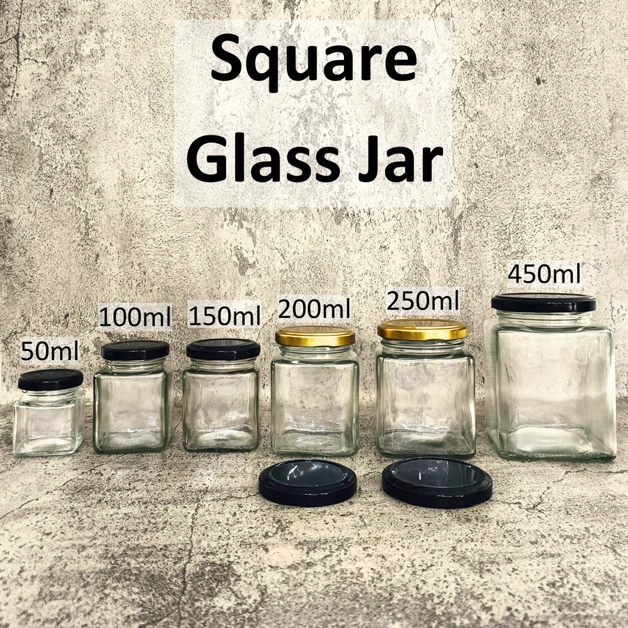 200ml Botol Kaca Square Selai Madu / Jar Kaca Square + Tutup Metal Cap