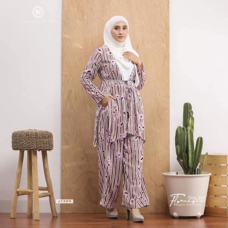FLORENSIA ONE SET NADHEERA LUXURY || Outer Tunic Pants Cullot Motif Setelan Baju Celana Kulot Rayon 