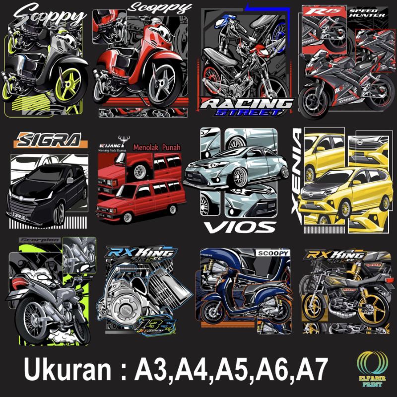 

Dtf Stiker Sablon Setrika Gambar Mobil Motor Ukuran A3 A4 A5 A6 A7 Tinggal Tempel Atau Press