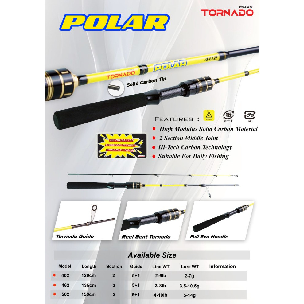 Joran Pancing Spinning Carbon Solid TORNADO Polar 120cm (Cocok Untuk Udang & Ikan)