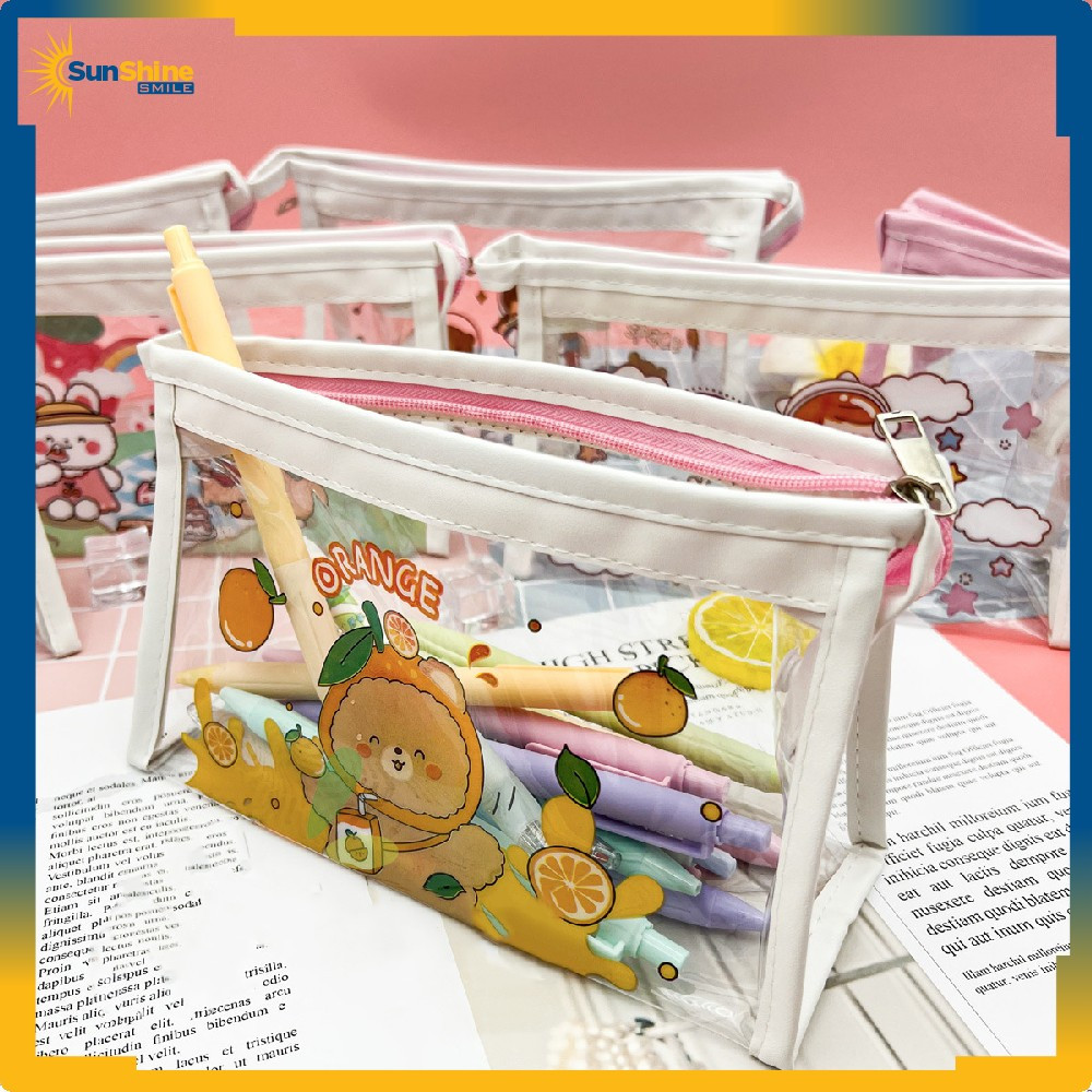 

Pouch Tempat Pensil Transparan Motif Kartun Multifungsi / Tas Pencil Case Anak Ala Korea Travel Serbaguna Sunshine Smile A60