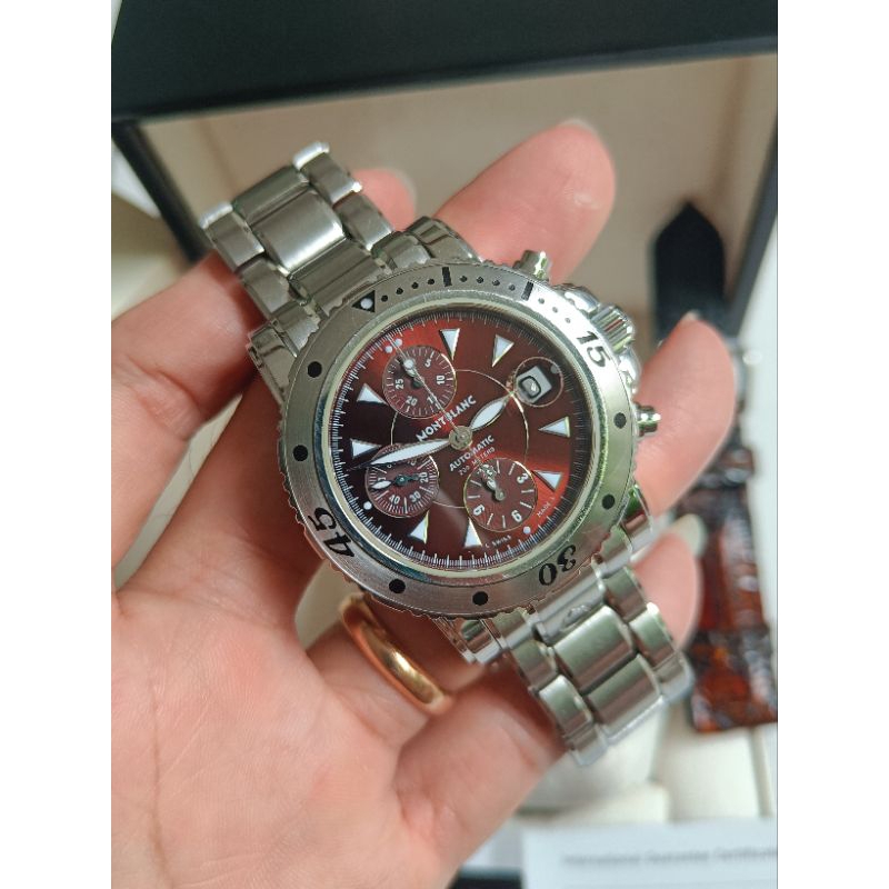 Montblanc sport automatic chronograph meisterstuck 7034 brown dial original fullset full link bekas 