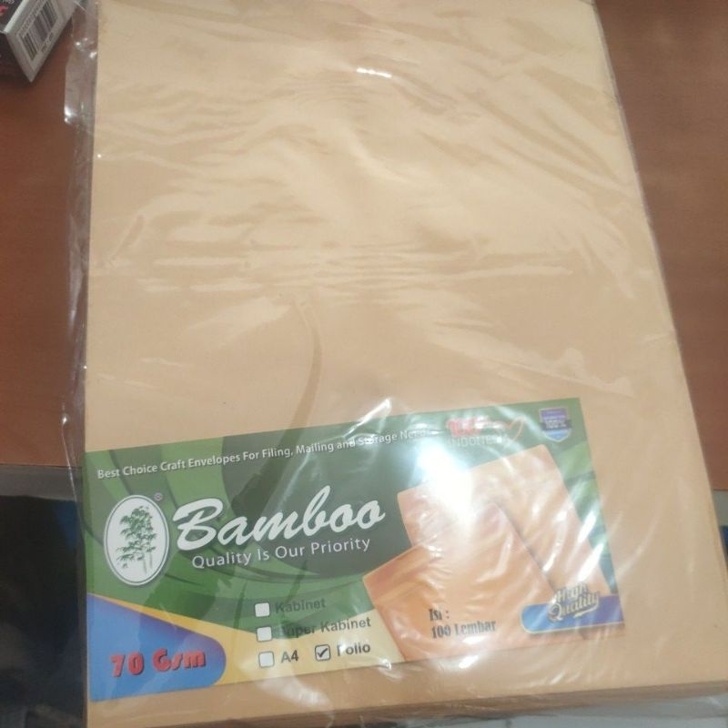 

amplop coklat polos merk bamboo ukuran folio isi 100 lembar