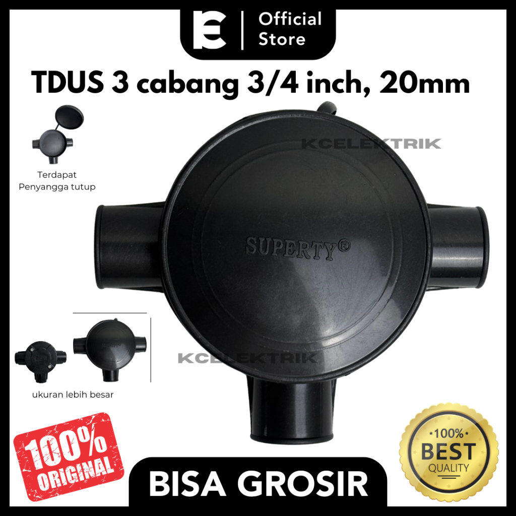 T Dus 3/4 Inch Hitam | TDUS 3 Cabang Besar untuk Pipa 20mm PVC Listrik