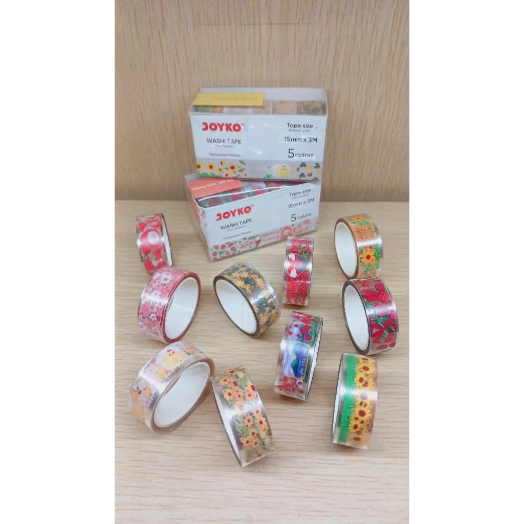 

(PACK) Transparan Washi Tape / Selotip Solasi Kertas Motif / Pita Perekat - Joyko WT-108 / WT-107