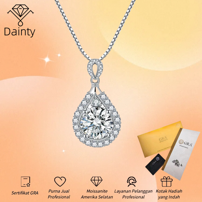 Kalung Moissanite Asli GRA Sertifikat Kalung Liontin Wanita Berlian Emas Putih Anti Karat Platinum P