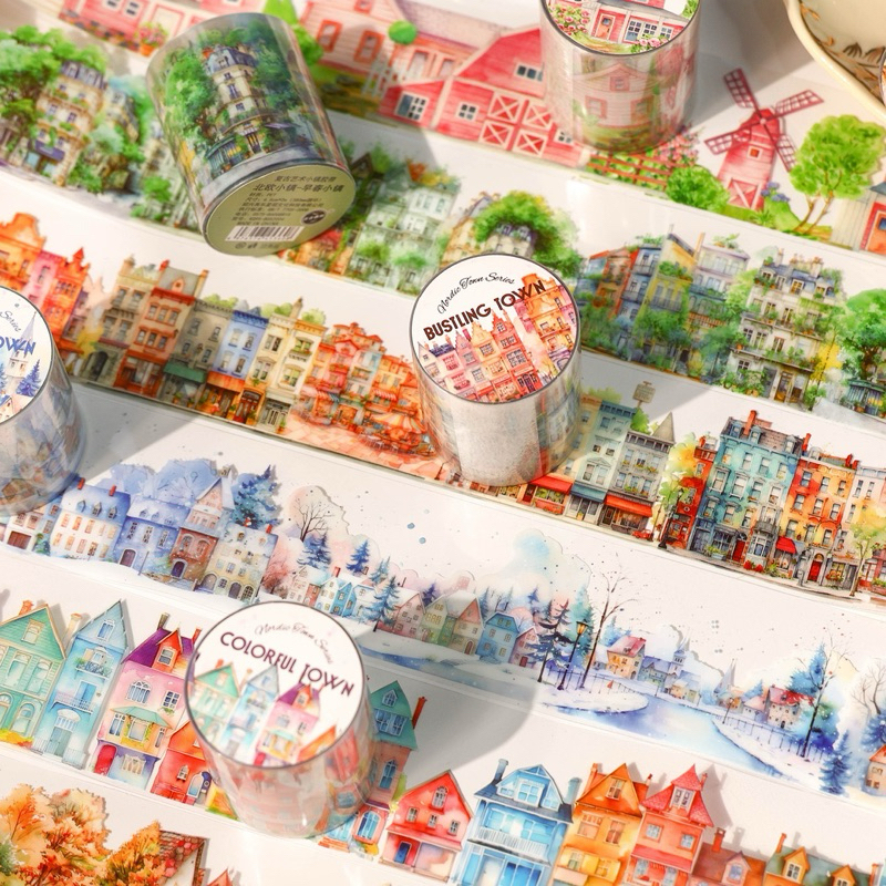 

(1EA) washi tape selotip transparan pemandangan kota desa bangunan building city town village
