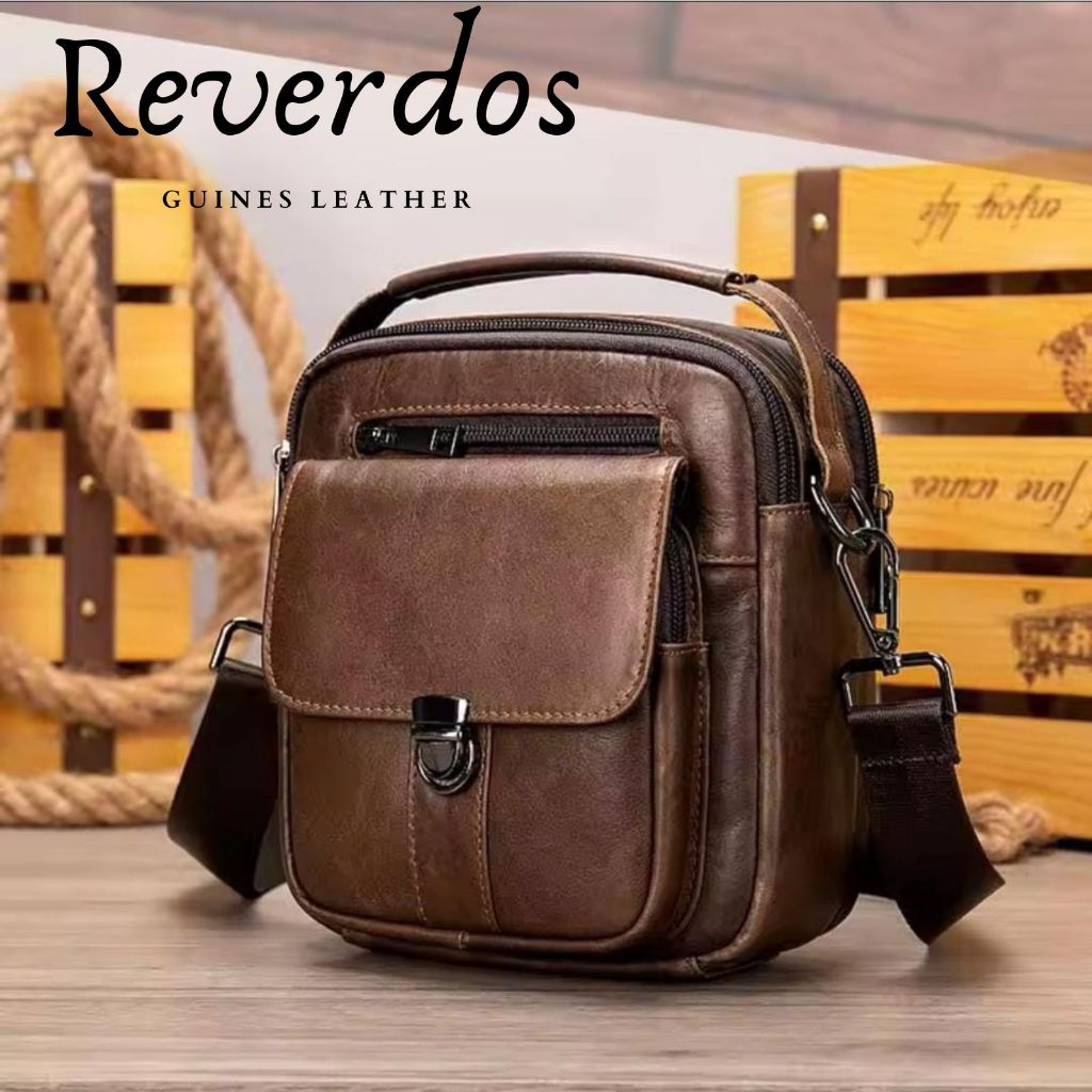 Tas Selempang Kulit Asli Pria Vintage Kulit Sapi Asli - Tas Bahu Mini Pria Kulit Asli