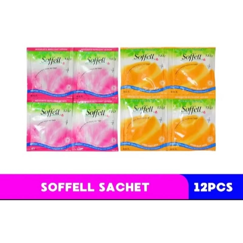 1 Renceng Sofel lotion anti nyamuk / 12 sachet Soffell varian random orange/pink