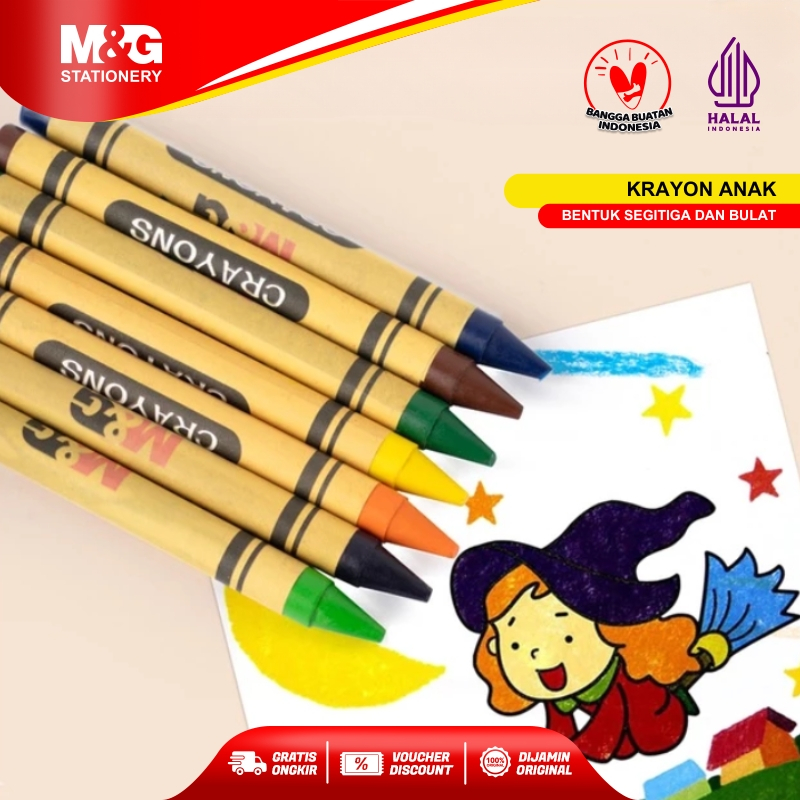 

M&G Pensil Krayon Anak 12 Warna 8mm*90mm Bentuk Segitiga dan Bulat Nyaman Aman Digunakan Crayon Triangle & Round