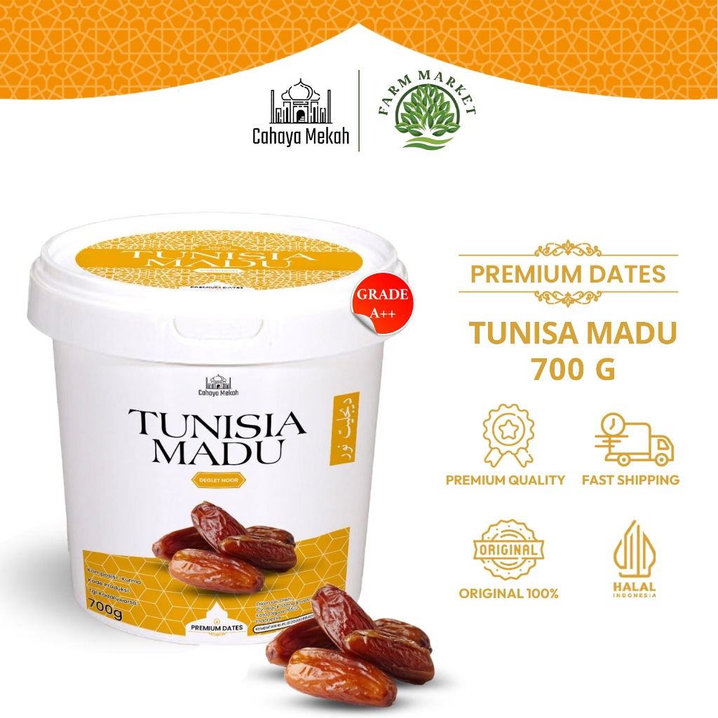 

Cahaya Mekah Kurma Tunisia Madu Deglet Noor 700 gram Ember Premium Manis Alami Kaya Nutrisi