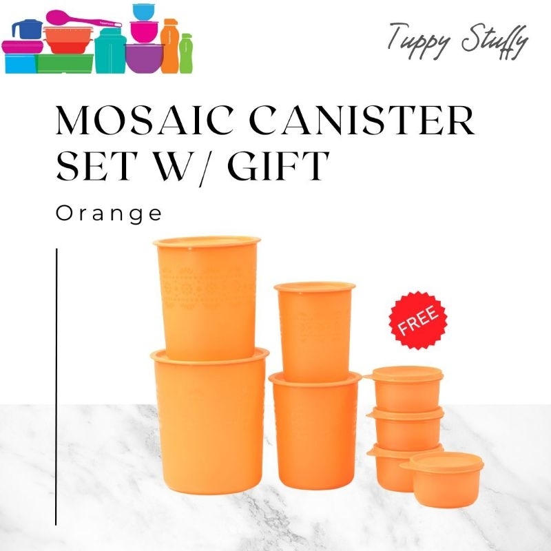 Tupperware Mosaic Canister Set (4) Orange w/ Gift, Toples hari raya lebaran snack cantik aesthetic