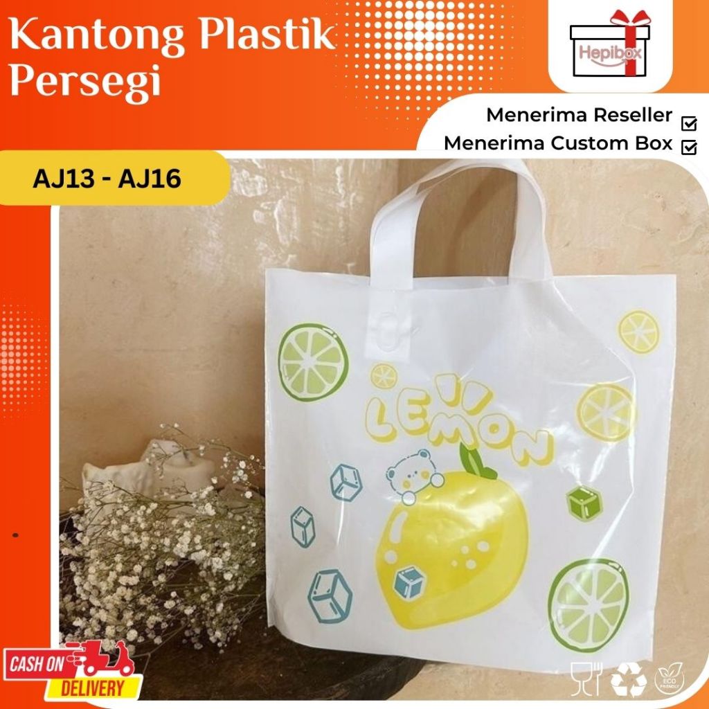 Tas Plastik Belanja Persegi Lucu Eco Friendly Custom Packaging Hampers