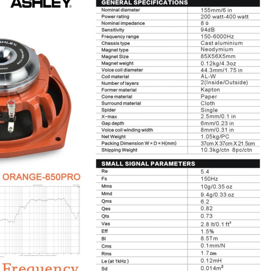 speaker component 6 inch original ashley orange 650 pro speaker komponen 6 inch