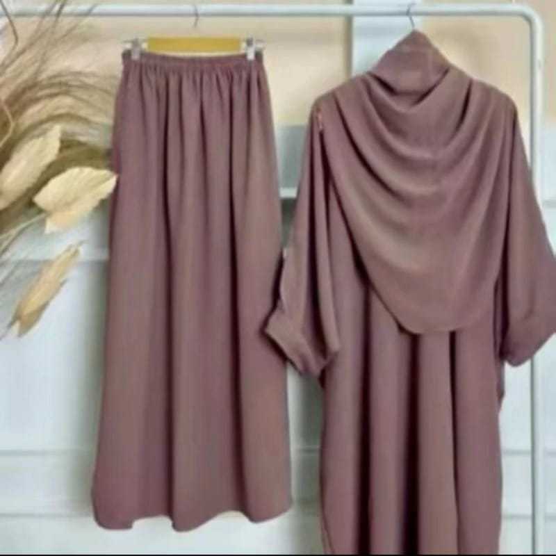 Stelan Muslim Syari Wanita Terbaru Yumma Rok Tunik Set Hijab Abaya Syar'i Jumbo Crinkle Airflow Baju