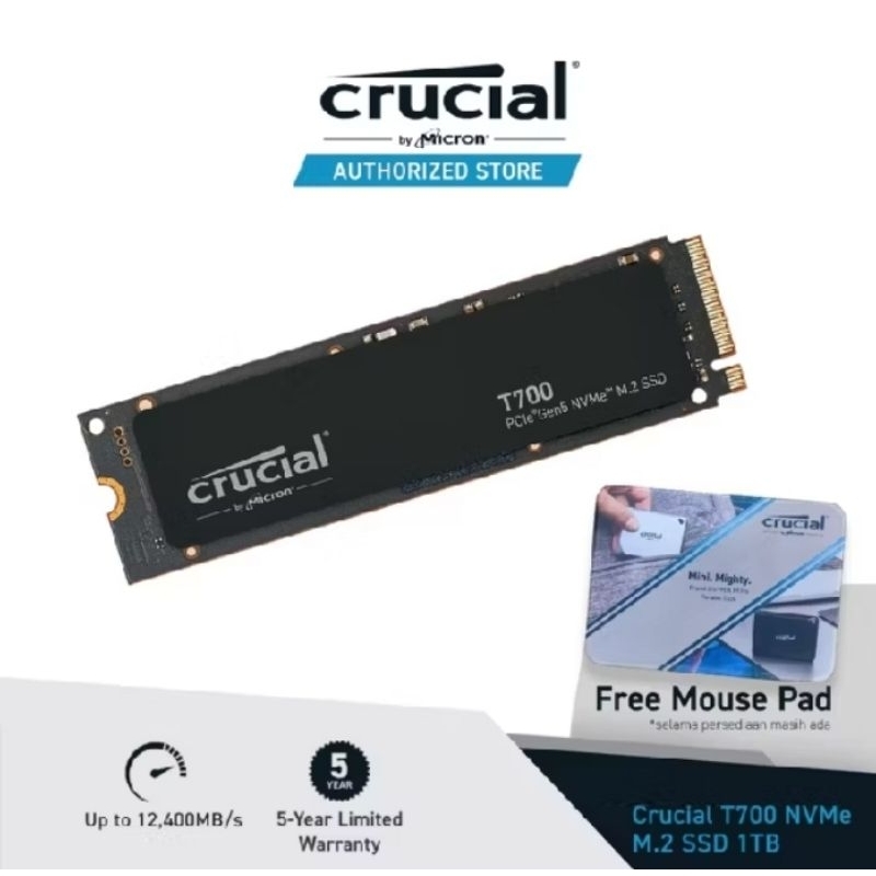 Crucial SSD T700 1TB 2TB PCIe Gen 5 NVMe M.2 SSD Non Heatsink